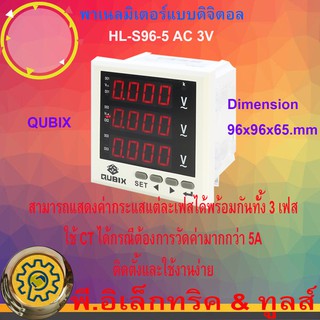 พาเนลมิเตอร์แบบดิจิตอล HL-S96-5 AC 3V แสดงค่ากระแสแต่ละเฟสได้พร้อมกันทั้ง 3 เฟส