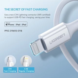 UGREEN รุ่น US171 สายชาร์จไอโฟน Type C to Lightning มาตรฐาน MFI สายยาว 1-2 เมตร