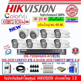 Hikvision ColorVu 3K รุ่น DS-2CE12KF0T-FS 3.6(6)+DS-2CE70KF0T-MFS 3.6(2)+DVR DS-7208HUHI-K1/E(S)(1)+ชุดอุปกรณ์ 2H2SJB/AC