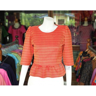 เสื้อผ้าทอลายพิกุล แขนตุ๊กตา สีส้ม