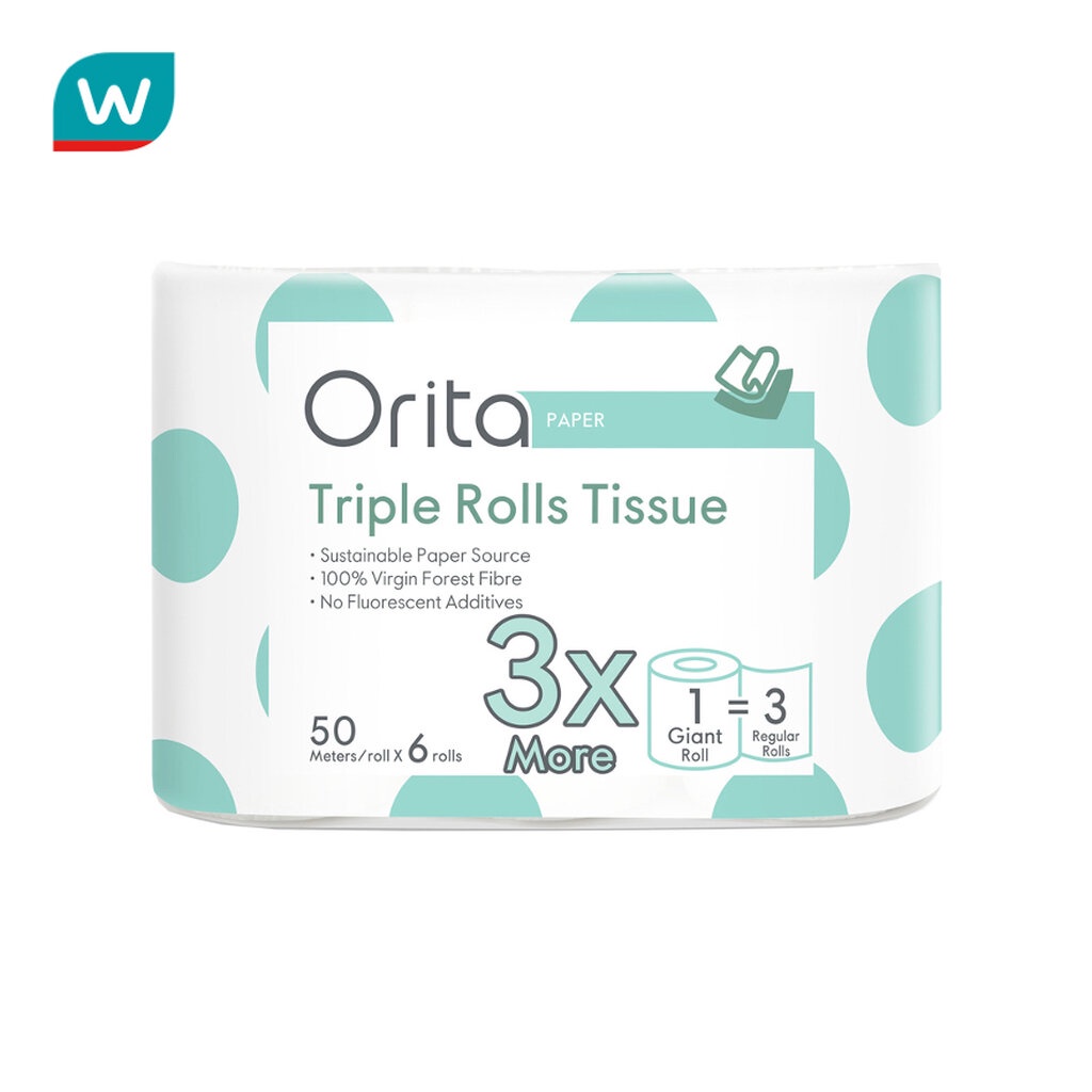 Orita โอริต้า กระดาษชำระแบบม้วน 1แพ็ค (ความยาว 50เมตร/ม้วน บรรจุ 6 ม้วน).