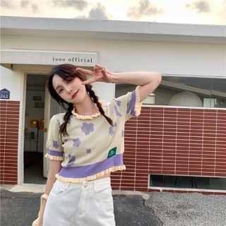 𝙁𝙡𝙤𝙬𝙚𝙧 𝙆𝙣𝙞𝙩 𝙎𝙝𝙞𝙧𝙩 🌠🌼เสื้อไหมพรมเกาหลี ใส่หน้าหนาว ป้าย DEWA