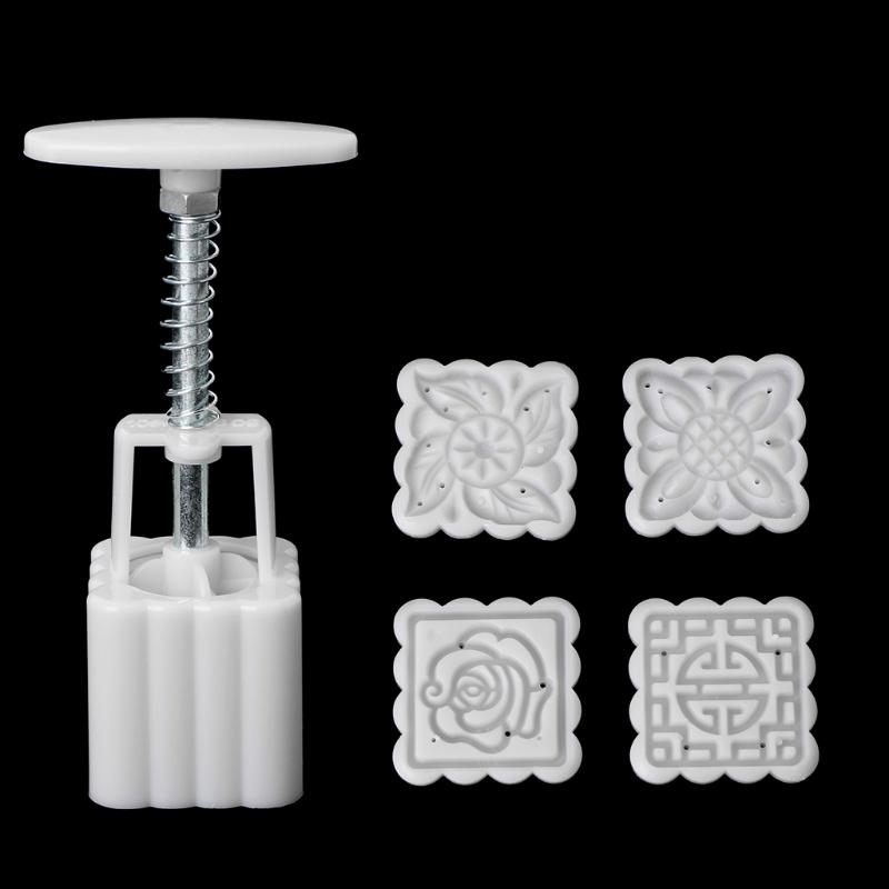 5Pcs Stamps 50g Square Flower Moon Cake Mold Mould Pastry Mooncake Hand DIY Tool