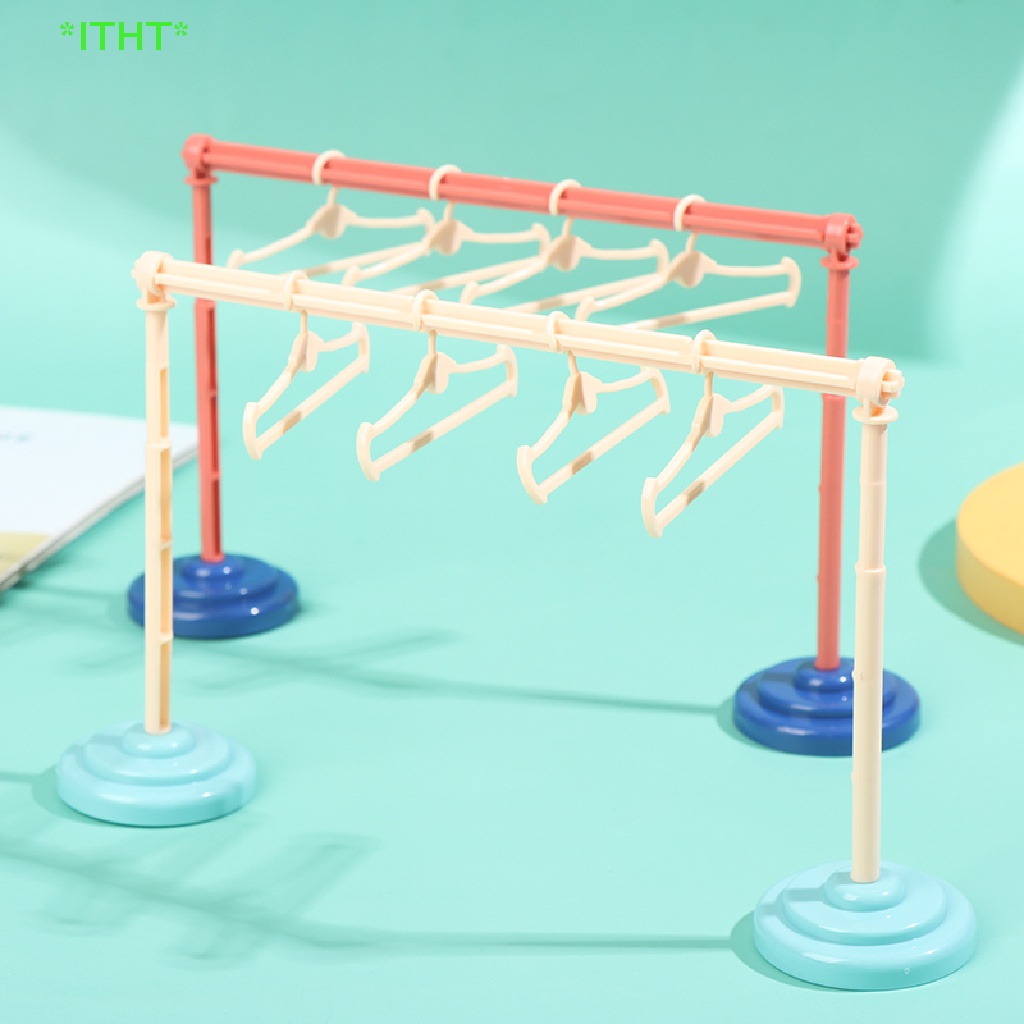 ITHT> Dollhouse Clothes Drying Laundry Rack 1/6 1/8 1/12 Dolls Dress Hangers Organizer new