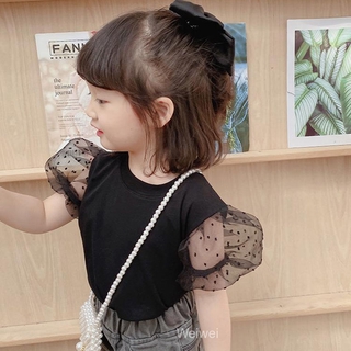 Korean version design girls cotton short-sleeved T-shirt childrens short-sleeved tops puff sleeves tops super cute