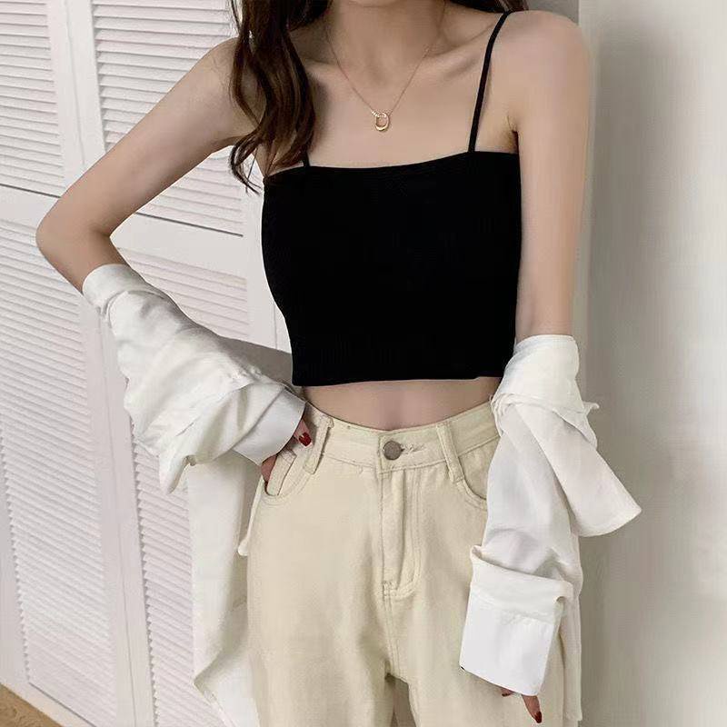 FF.shop- สายเดี่ยวไหมพรม เกาะอกสายเดี่ยว ครึ่งตัว มีซับใน พร้อมส่ง #H8