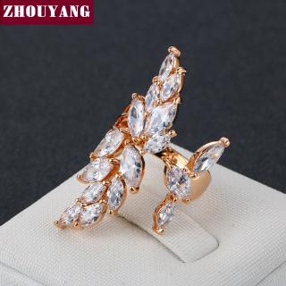 ZHOUYANG หรู Cubic Zirconia เครื่องประดับกุหลาบสีทองแฟชั่นปรับขนาดได้แหวนสำหรับผู้หญิงพรรค R349-1 R349-2