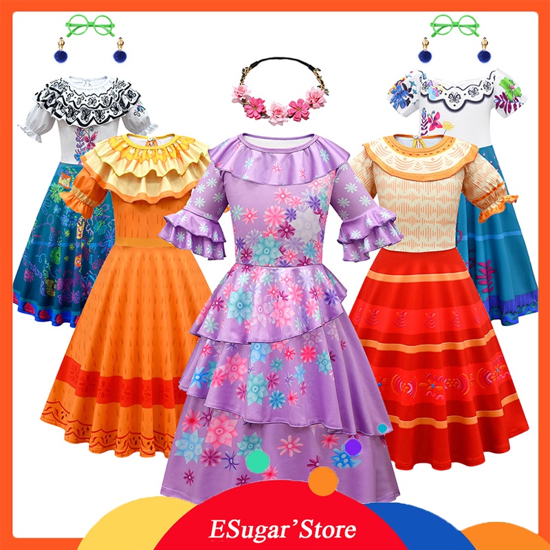 Encanto Mirabel Madrigal Princess Dress For Girls Isabela Cosplay