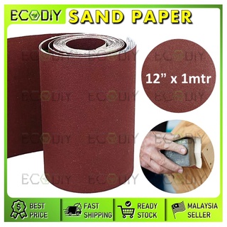 Ecodiy แผ่นกระดาษทรายขัดไม้ ขนาด 12 นิ้ว x 1 เมตร สําหรับงานไม้แห้ง (Kertas Pasir Merah )