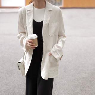 Oversized linen blazer- White