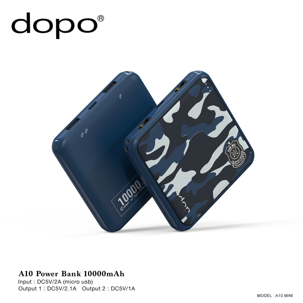 dopo Power Bank รุ่น A10 (Blue) mini (ลาย Camo) 10000 mAh รับประกัน 1 ปี (แบตเตอรี่สำรอง พาวเวอร์แบง