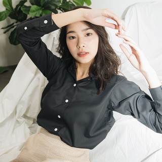 ISSARA Premium เสื้อเชิ้ตหญิง แขนยาว ทรงสลิม ดำ
