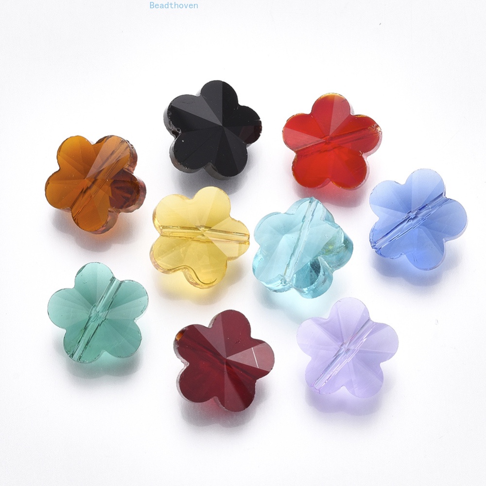 Beadthoven ลูกปัดแก้วใสลายดอกไม้ 10X10X6.5 มม. 1 มม. 10 ชิ้น