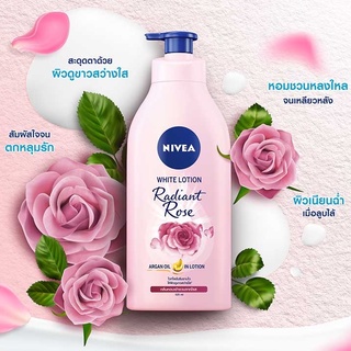 525 มล. NIVEA Radiant Rose White Lotion ผิวขาวกระจ่าง เรเดียนท์ โรส อาร์แกน ออยล์ ผิวขาว ซึมไว กลิ่นหอม