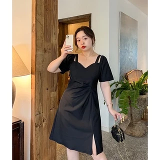 2ชิ้นลด50% (1102) Plussize dress เดรสสั้นสายเดี่ยวมีแขน ดีเทลผ่าปลายข้างเล็กๆ สาวพลัสไซส์สไตล์เกาหลี