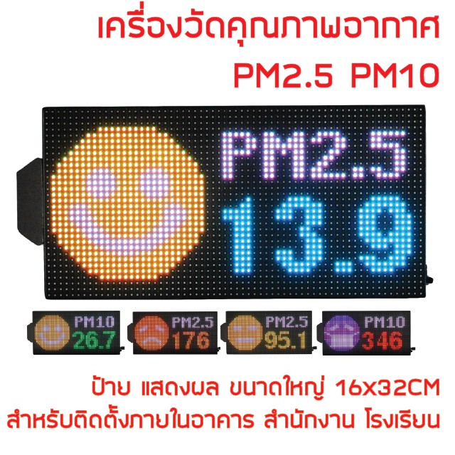 16x32cm เครื่องวัดฝุ่น เครื่องวัดค่าฝุ่น PM 2.5 Detector PM10 Air Quality Monitor ติดผนัง มีอีโมจิปรับตามสภาพอากาศ