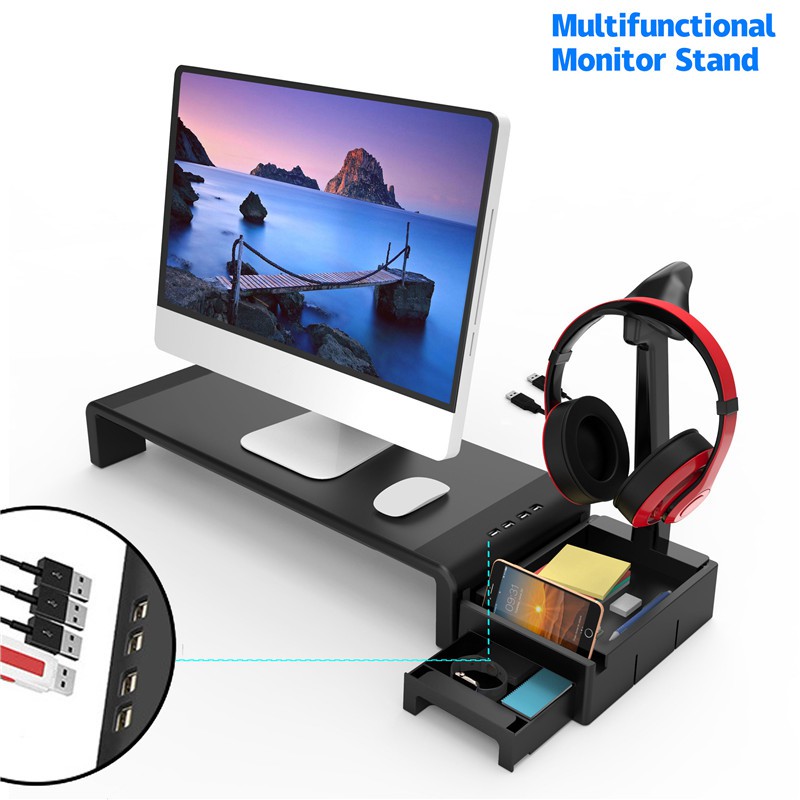 Multifunctional Laptop Computer Monitor Stand Riser Base With 4 USB