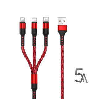 5 a 1 . 2 ม. 3 in 1 multi usb สายเคเบิ้ลไนล่อนถักพร้อม usb type c/micro usb เชื่อมต่อสําหรับโทรศัพท์มือถือแท็บเล็ต