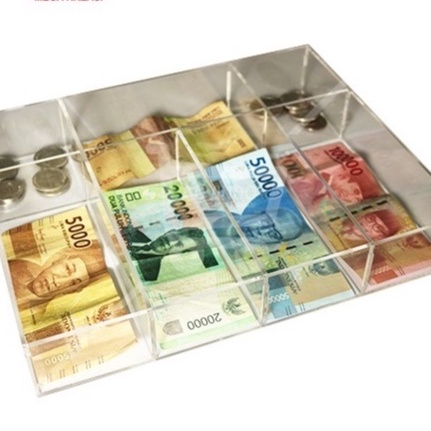 กล่องเก็บเงินอะคริลิค (ธนบัตร 5 ช่อง + ช่องเหรียญ 2 ช่อง) - รูปที่ 2