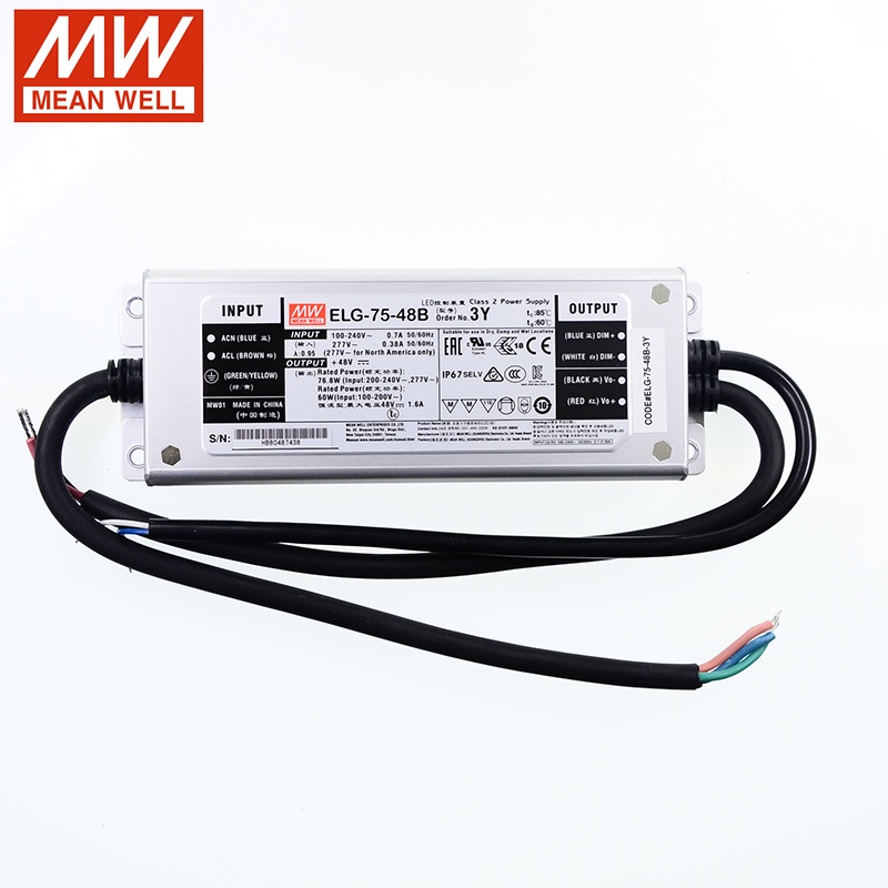 MEAN WELL ELG-75-48B-3Y 75W 1.6A 48V LED แหล่งจ่ายไฟ 110 V/220 V AC ถึง 48V DC 1.6A กันน้ํา IP67 Dim