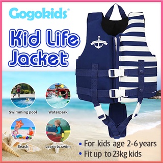 Gogokids เสื้อชูชีพลายทาง เสื้อชูชีพว่ายน้ำพร้อมสายรัดปรับระดับได้เพื่อความปลอดภัย เหมาะสำหรับ 12-23 กก.