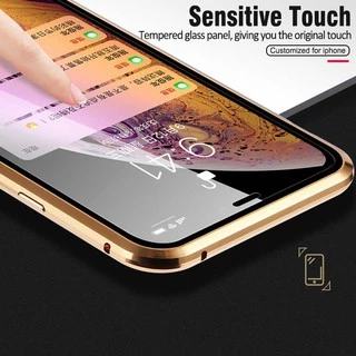 เข้ากันได้กับ iPhone 7 8 Plus X XS XR XSMax 11 12 13 14 ProMax SE2 SE3 โลหะแม่เหล็กดูดซับกระจกนิรภัยปกหลังกรณี