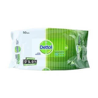 ทิชชู่เปียก ผ้าเช็ดทำความสะอาดผิว DETTOL บรรจุ 50 แผ่น ตัวช่วยในการทำความสะอาดผิว และสิ่งของต่างๆ