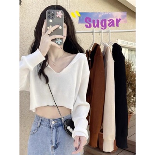 Sugar ​💜​พร้อมส่ง เสื้อไหมพรมคอปก แขนยาว ผ้านิ้มใส่แล้วทรงเกาหลีสุดๆ (0228)