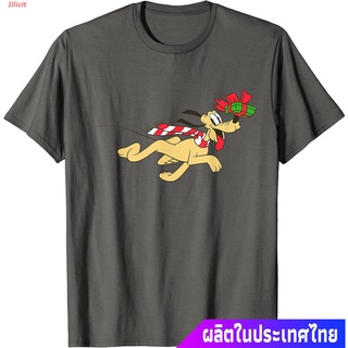 Illicit เสื้อยืดลำลอง Disney Vintage Pluto Running Holiday T-Shirt T-Shirt Mens Womens T-shirts