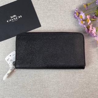 (ผ่อน0%) กระเป๋าสตางค์ COACH 25607 ACCORDION WALLET หนังแท้ สีดำ ซิปรอบ