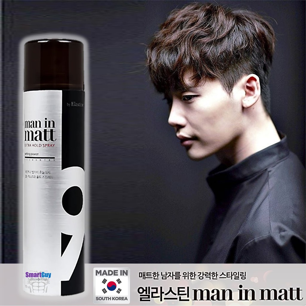 Man In Matt By Elastine Extra Hold Spray Setting Power Made In Korea 200ml. สเปรย์จัดแต่งทรงผมสำหรับผู้ชายจากเกาหลี