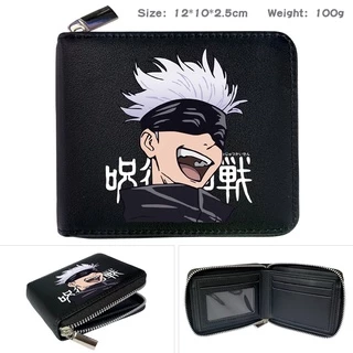 กระเป๋าสตางค์ใบสั้นแฟชั่นสําหรับเด็กผู้ชายผู้หญิงลายการ์ตูน Jujutsu Kaisen Gojo Satoru Inumaki Toge สีดํา