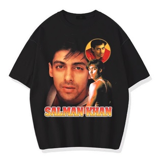 เสื้อยืดผ้าฝ้ายพิมพ์ลายแฟชั่นเสื้อยืดแขนสั้น พิมพ์ลาย SALMAN KHAN RADHE VINTAGE ขนาดใหญ่ สีเทาเข้ม และสีดํา