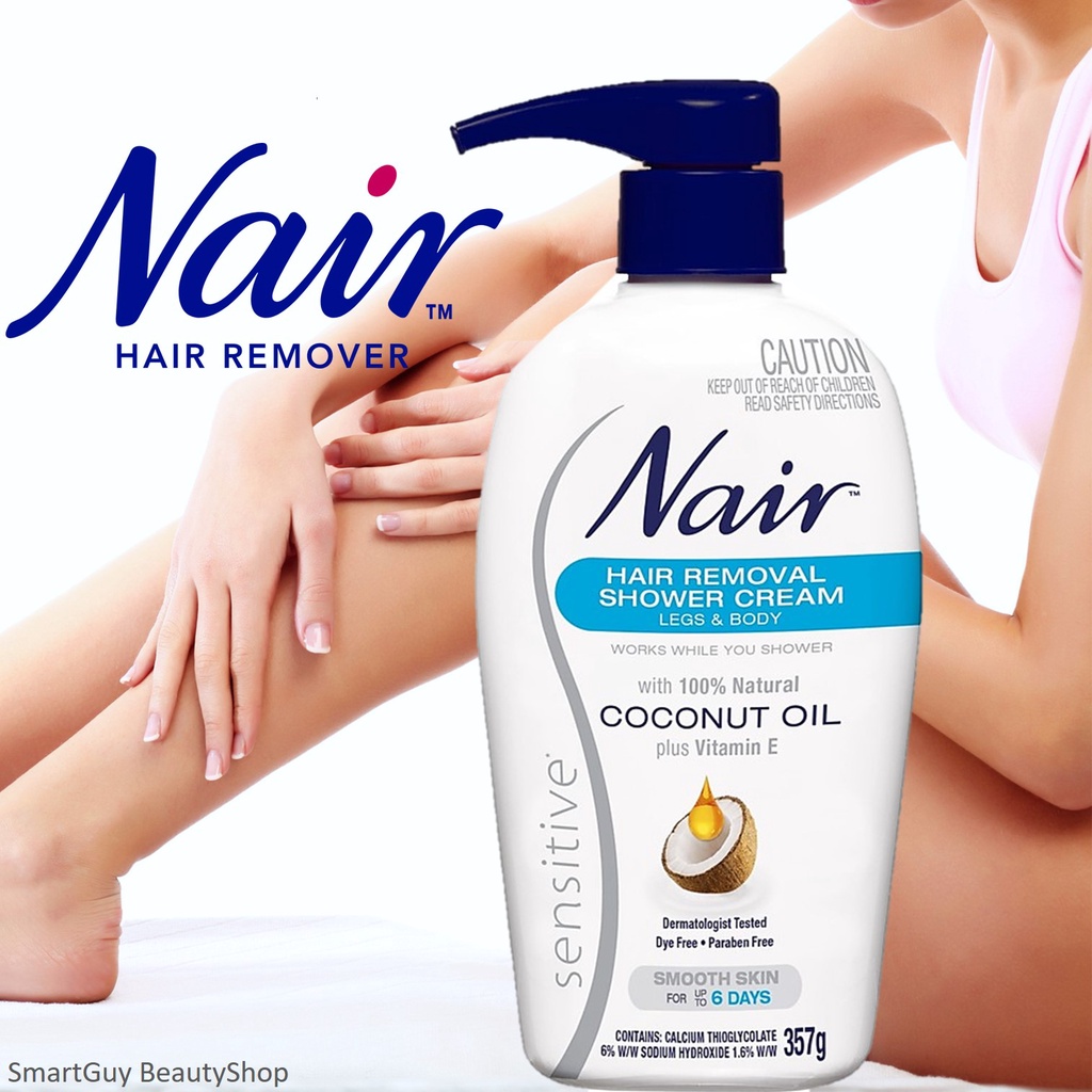 Nair Sensitive Hair Removal Shower Cream with Coconut Oil 357g ผลิตภัณฑ์กำจัดขนในขณะอาบน้ำสูตรอ่อนโย