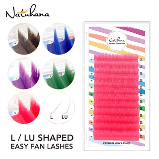 Natuhana L/LU(M) ขนตาปลอม ขนมิงค์ สีน้ําตาล สีม่วง สีชมพู สีเขียว สีฟ้า