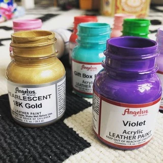 Angelus Paint สีอะคริลิคสำหรับทาวัสดุหนัง รองเท้าผ้าใบ กระเป๋า แบบพื้นฐาน 1/5 ขนาด 1oz. Made in USA.