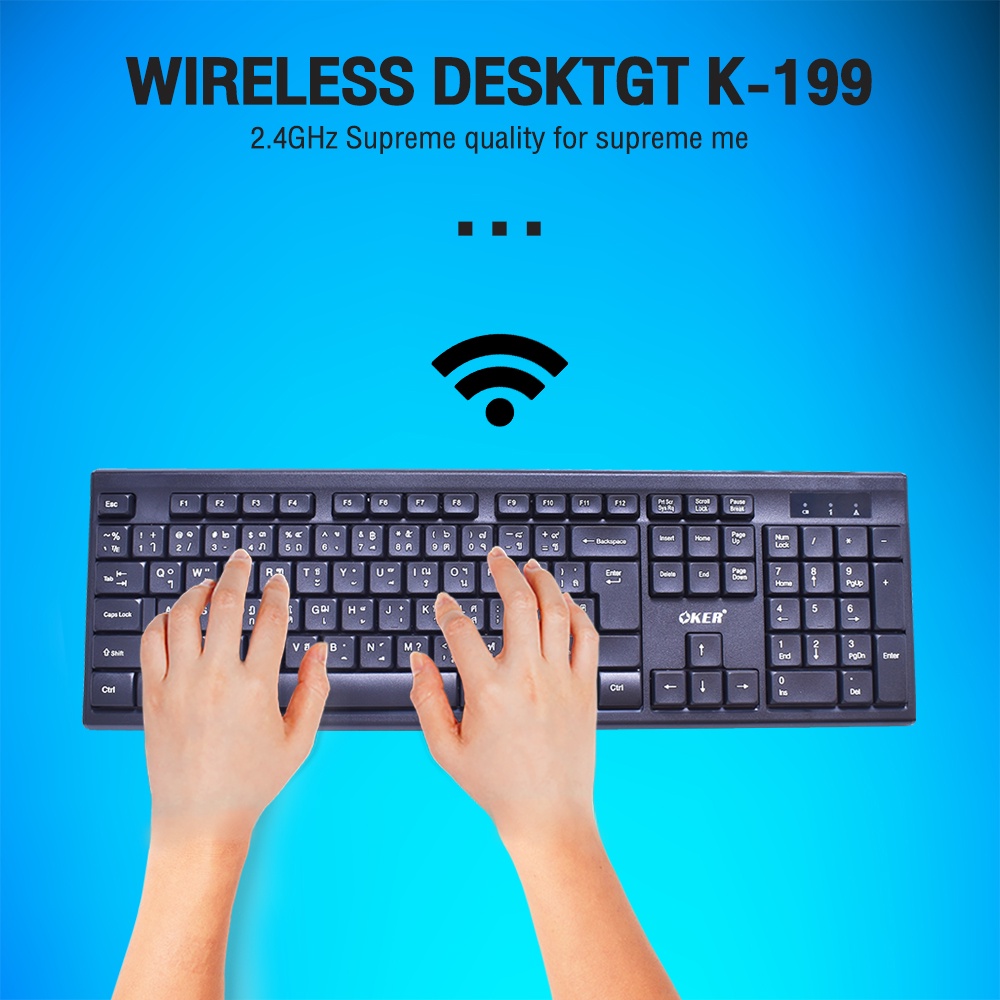 แท้100% OKER Keyboard K-199 Wireless Desktop 2.4GHz คีย์บอร์ด ไร้สาย Full Size #CC 199