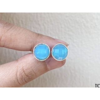 ต่างหูพลอยแคลเซโดนี(ฟ้า) เงินแท้92.5% 10mm. Blue Chalcedony earring stud