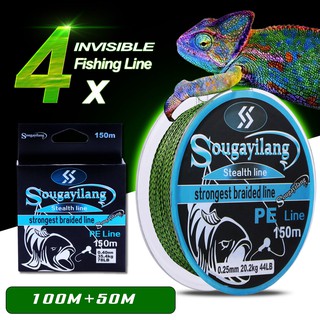 Sougayilang ใหม่สายตกปลาจุด 100m + 50m ที่มองไม่เห็น 4 Strands Braided Line ที่มองไม่เห็นสายตกปลาอีกต่อไปและดีกว่า