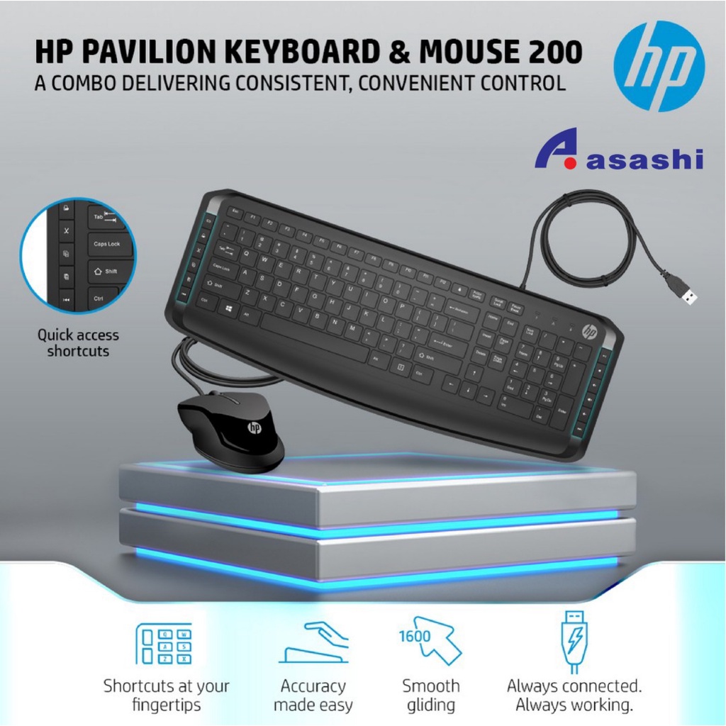 HP PAVILION 200 Capri คีย์บอร์ดเมาส์ Combo - 9DF28AA