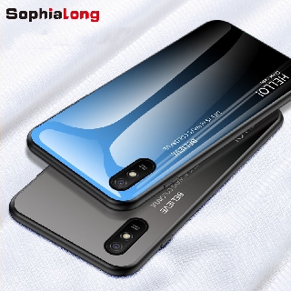 Xiaomi Redmi 9A 9 Casing Hard Tempered Glass Color gradient Soft TPU Edges Protective Cases redmi 9a 9 Covers