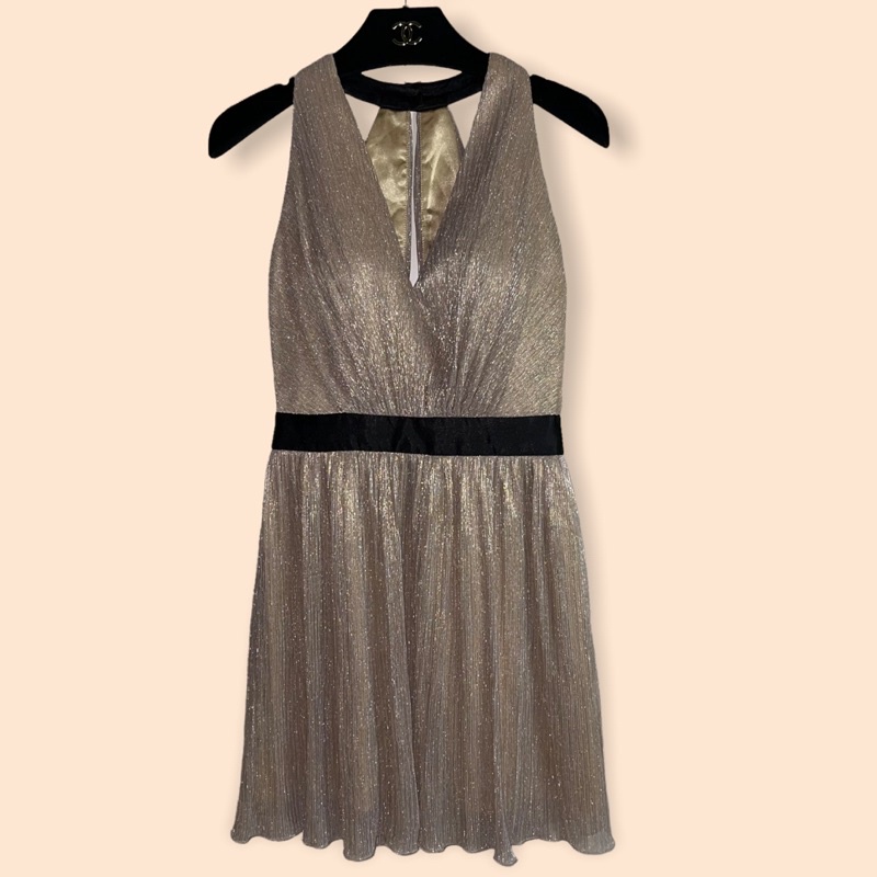 Dress เดรสสั้น สีนู้ดทอง หรูมาก Xs-S อกมีฟองน้ำ สั่งตัดมา2000฿