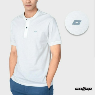 GALLOP : เสื้อยืดคอกระดุม T-SHIRT (Henley neck)  รุ่น GP9066 สีขาว