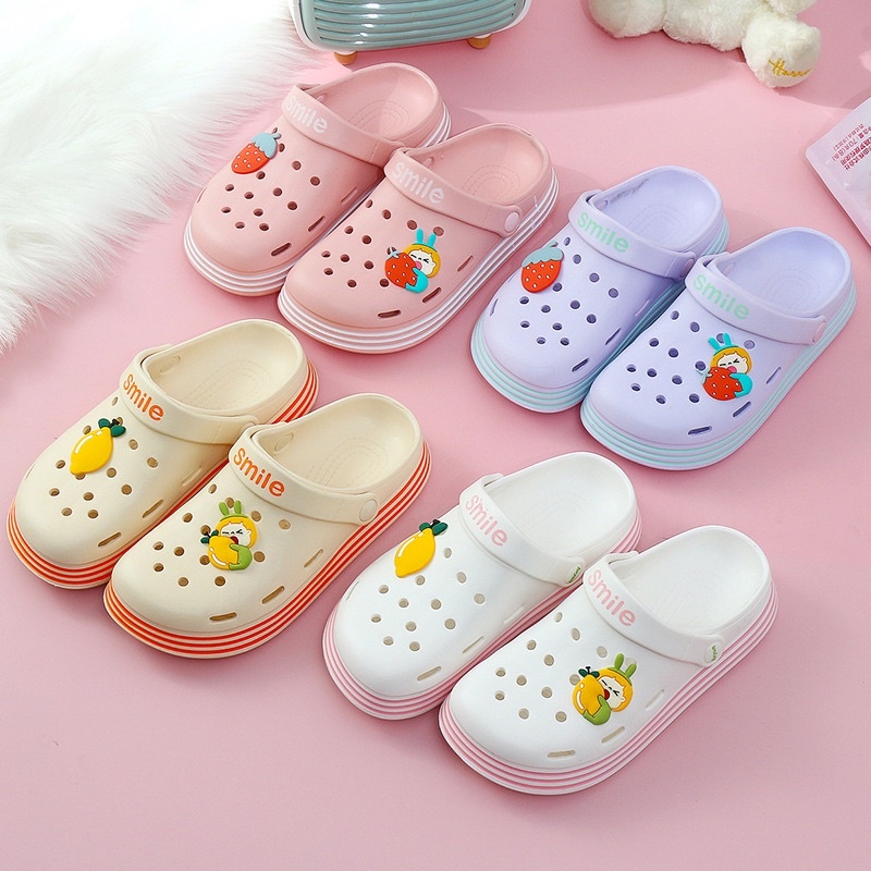 พร้อมส่ง รองเท้าหัวโต รองเท้าแตะยางนิ่มแบบสวม สีพาสเทล ลายน่ารักๆ มีน้ำหนักเบา สวมใส่สบาย