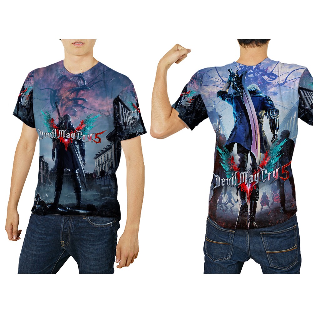 [Riashop] เสื้อยืด Mens Short Devil May Cry 5 | Devil May Cry 5 เสื้อยืดแขนสั้นผู้ชายพิมพ์ลายเต็ม