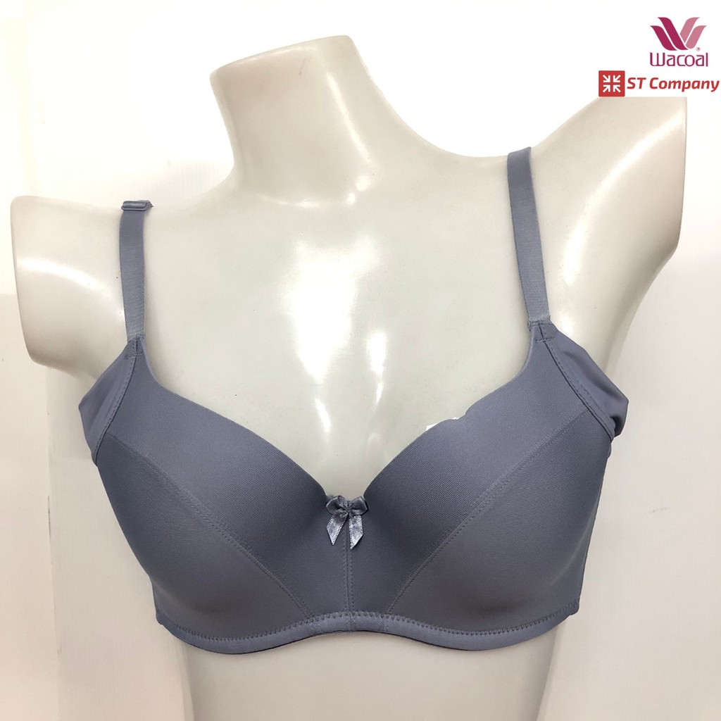 Wacoal Basic Bra สีเทาอ่อน (GY) มีโครง 4/5 คัพ เก็บทรง เสริมฟองบาง ลำตัวใหญ่ เก็บเนื้อข้างๆ 4 ตะขอ บ