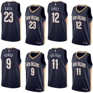 เสื้อกีฬาบาสเก็ตบอล แขนกุด ลายทีม NBA Pelicans Davis Holiday Jones Rondo สไตล์คลาสสิก สีน้ําเงินเข้ม