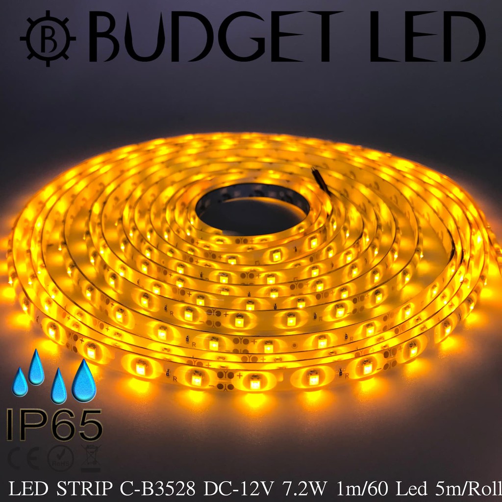 LED STRIP C-B3528-60-YELLOW DC-12V 7.2W/1M IP65 ยี่ห้อBUDGET LED แอลอีดีไฟเส้นสำหรับตกแต่ง 300LED/5M