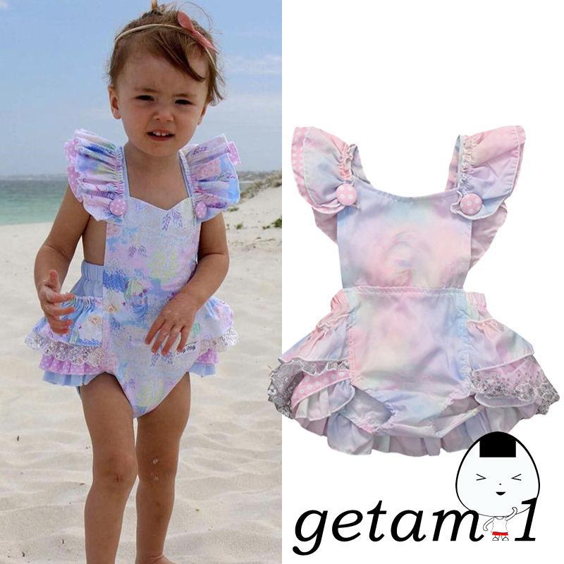 ✦ZWQBaby Girl Button Lace Flying Sleeve Romper