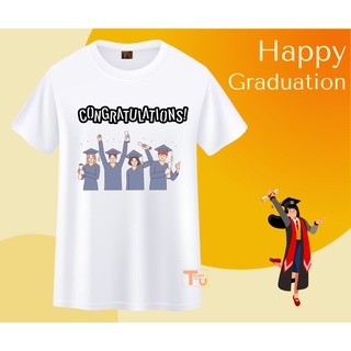 เสื้อยืดรับปริญญา ลายบัณฑิต congratulations สีขาว เนื้อผ้านุ่ม ใส่สบาย ไม่ยับง่าย สกรีนสีคมชัด